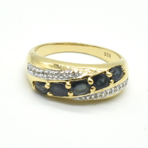 Gold plated Sil Blue Sapphire White Topaz(1.35ct) Ring