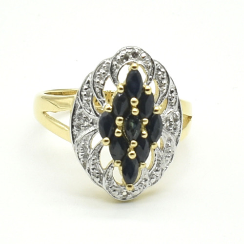 Gold plated Sil Blue Sapphire White Topaz(1.25ct) Ring