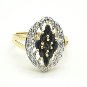 Gold plated Sil Blue Sapphire White Topaz(1.25ct) Ring