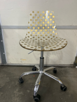 Mirrored Vanity W/ 3 Drawers & Metalic Grey Paint (48in X 22in), Polka-Dot Acrylic Rolling Chair, Black & White Rug (60in X 40in) - 6