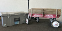 Vintage Radio Flyer Wagon W/ Wood Sides, Sterilite Lockable Tote W/ Wheels