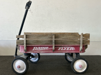 Vintage Radio Flyer Wagon W/ Wood Sides, Sterilite Lockable Tote W/ Wheels - 2