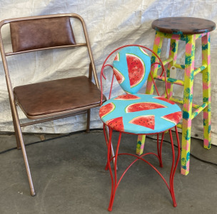 Vintage Folding Chair, Stool, Iron Red Chair. BBFN2