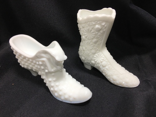 (2) Fenton Milk Glass Boots