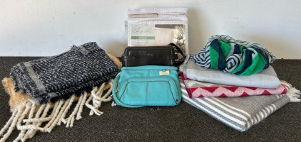 Lauren Purse (Brown), Tignanello Purse (Teal), Charisma King Size Sheet Set, Variety Of Scarves & Wraps