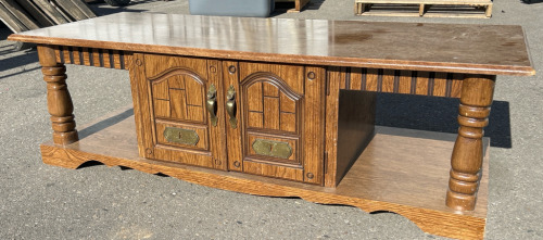 Wooden TV Console W/Cabinet, Wicker Chest