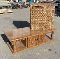 Wooden TV Console W/Cabinet, Wicker Chest - 6