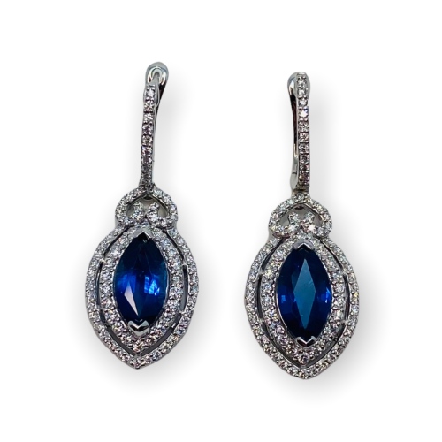 $14,650 Value, Platinum Sapphire & Diamond Dangle Earrings