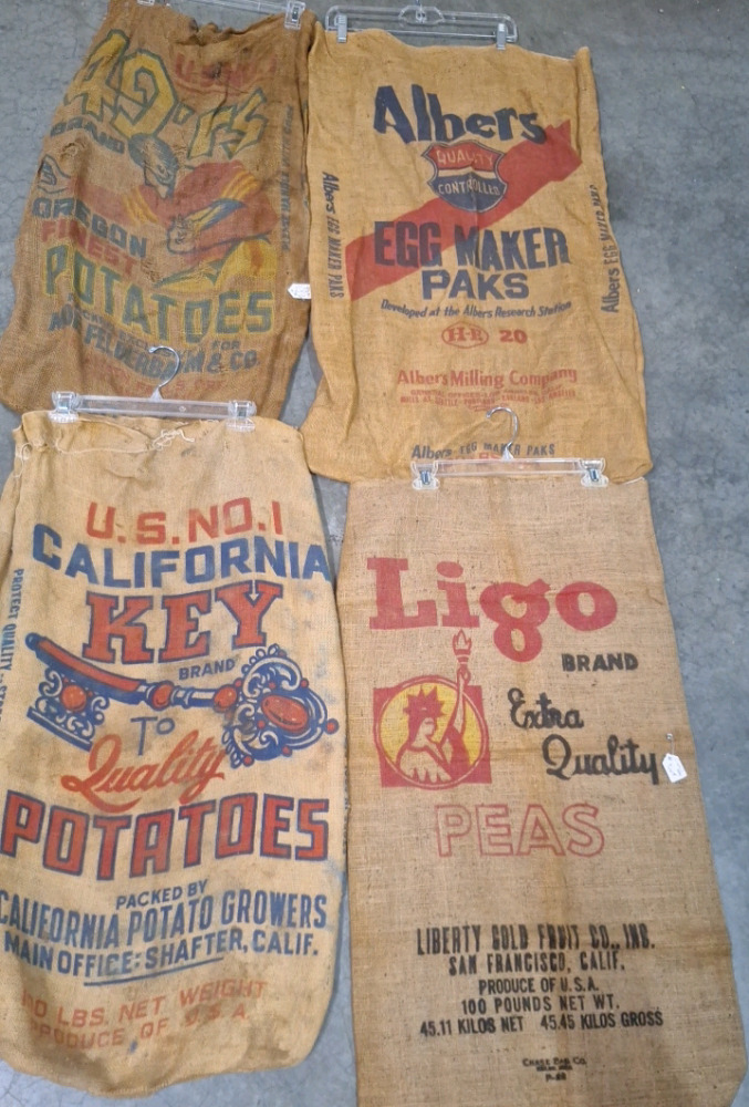 4 Vintage Burlap Sacks