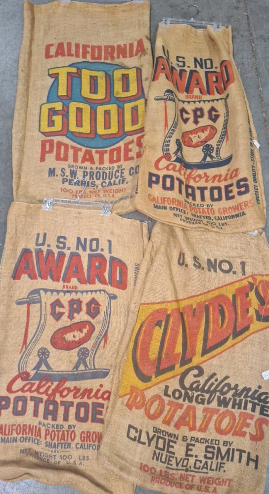 4 Vintage Burlap Sacks