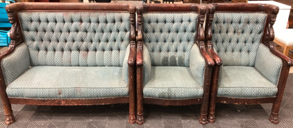 Antique High Back Sofa and (2) Matching Chairs