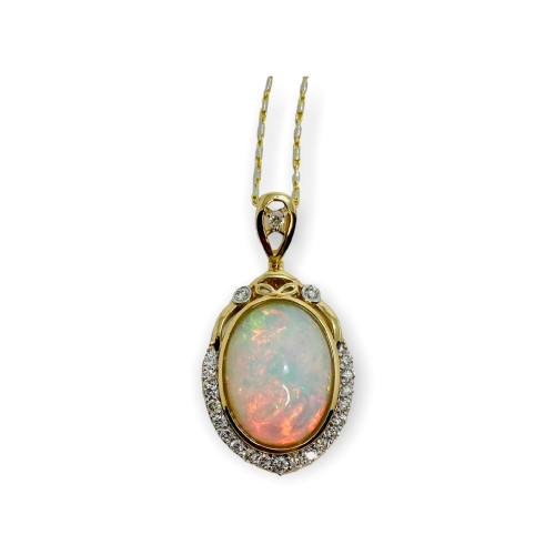 $7,290 Value, 14K Opal & Diamond Pendant Necklace