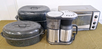 (2) Roasting Pans, (1) Bonavita Coffee Maker & (1) Euro-Pro Toaster Oven