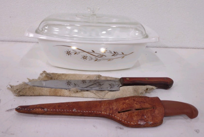 Vintage Pyrex/ Golden Honeysuckle/ White and Gold Casserole Dish & More