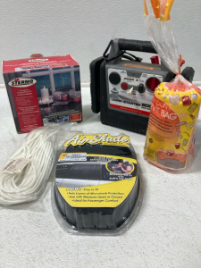 Peak Jump Start Battery Pack, Air Shade Window shades, Paracord, Sterno Heat Fuel Canisters, Plus more