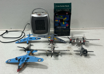(7) Airplane Models, Coin Counter, Heater