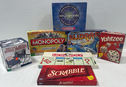 (2) Monoplys, Sorry Sliders, Yahtzee, Scrabble & More