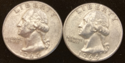 (2) 1964 90% Silver Quarters- Verified Authentic