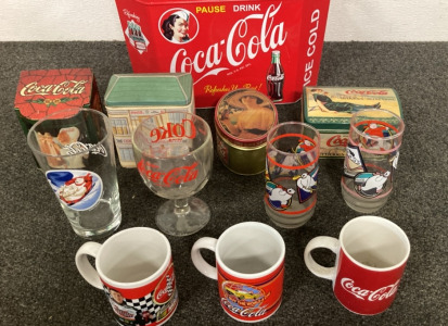 Coca Cola Tin Bins & Glassware