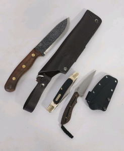 Condor Straight Blade With Leather Sheath (4.5" Blade), CRKT Knive With Hard Sheath (2 3/4" Blade), Old Timer Pocket Knife