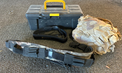 (2) Shotgun/Rifle Straps, Camouflage Netting, Toolbox, Jigsaw Blades