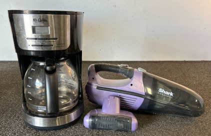 Mr. Coffee Programmable Coffee Maker, Shark Cordless Handheld Vacuum W/ Attachment (No Charging Cable)