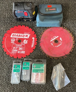 Bosch GPL3 3 Point Leveling Laser In Protective Case, (2) Diablo 7 1/4&rdquo; Saw Blades, & (4) Spark Plugs