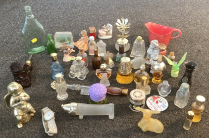 Vintage Collectable Small Glass Purfume Bottles (Some Full Others Not) And More