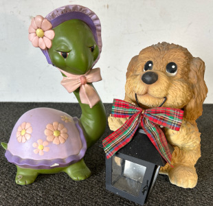 Home/Outdoor Decor, Turtle & Dog W/ Lantern