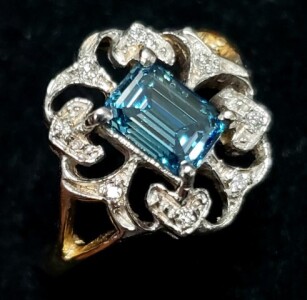 $8300 10K Lab Blue And & Natural Diamond 1+0.08Ct Ring