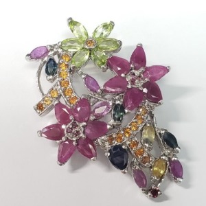 $1350 Silver Natural Multi Color Sapphire(12ct) Brooch