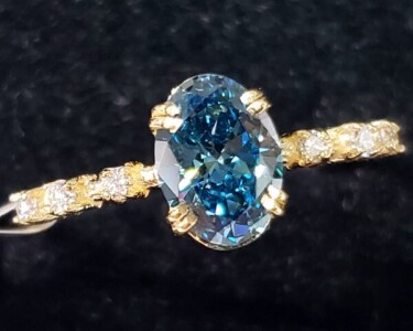 $2405 10K Lab Blue & Natural Diamond 0.92Ct Ring