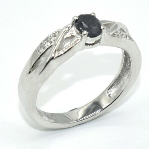 Silver Blue Sapphire White Topaz(0.35ct) Rhodium Plated Ring (~Size 7)(Ring is resizable for $40) (~length 0inches) (~weight 3.45g)