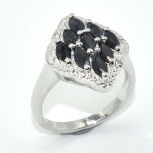 Silver Blue Sapphire(2.05ct) Gold Rhodium Plated Ring (~Size 7)(Ring is resizable for $40) (~length 0inches) (~weight 3.75g)