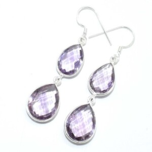 Silver Pink Amethyst(16.5ct) Hand Made Earrings (~Size 0) (~length 0inches) (~weight 6.55g)