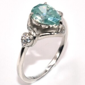 White Gold 2.9 Grams 1.8 Cts. Blue Moissanite Ring Size 7