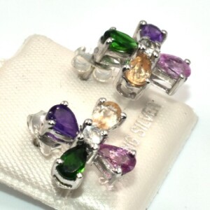 Silver Cross Multi Color Gem Stone (1.85Ct) Earrings