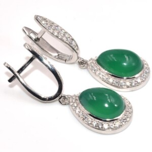 Silver (9.3Gms) Green Onyx (13.15 Cts) Earrings