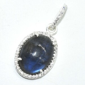 Silver Labradorite Cz(7.45ct) Rhodium Plated Pendant (~Size 0) (~length 0inches) (~weight 3.15g)
