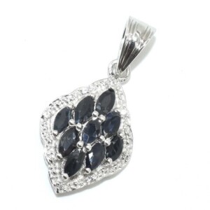Silver Blue Sapphire(2.85ct) Rhodium Plated Pendant (~Size 0) (~length 0inches) (~weight 3.05g)