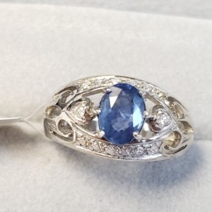 $2750 14K Natural Sapphire(1ct) Diamond(0.16ct) Ring ( Size 6.5 )