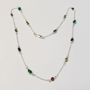 $685 Silver Genuine Multi Gemstone 18" (10ct) Necklace