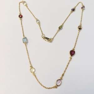 $300 Silver Gold Plated Genuine Multi Gemstone 18" Necklace