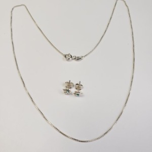 $60 Silver 16" Chain And Cz Earring Set