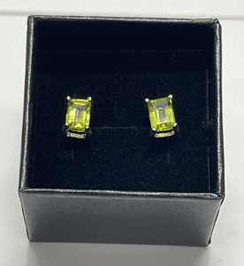7x5mm Emerald Cut Peridot 1.85ctw. Stud Earrings In Sterling Silver