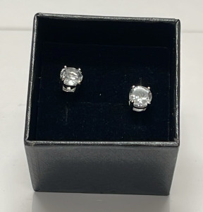 6mm Round White Topaz 2ct. Stud Earrings In Sterling Silver
