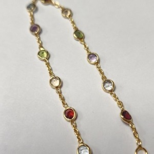 $300 Silver Gold Plated Genuine Multi Gemstone 18" Necklace