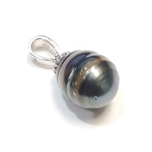 $200 Silver Genuine Tahition Pearl 12-33Mm And Cz Pendant