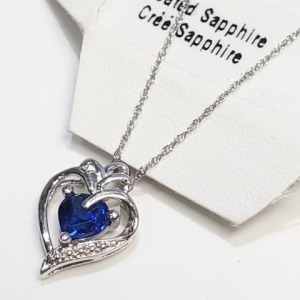 $80 Silver Created Sapphire 18" Necklace