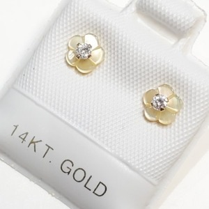 $80 14K Cz And Mother Of Pearl Earrings